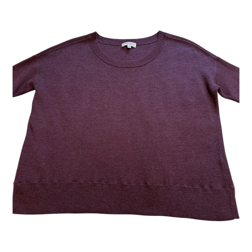 Community With Cashmere Sweater Ribbed Long Sleeves Burgundy Pullover - Size XS